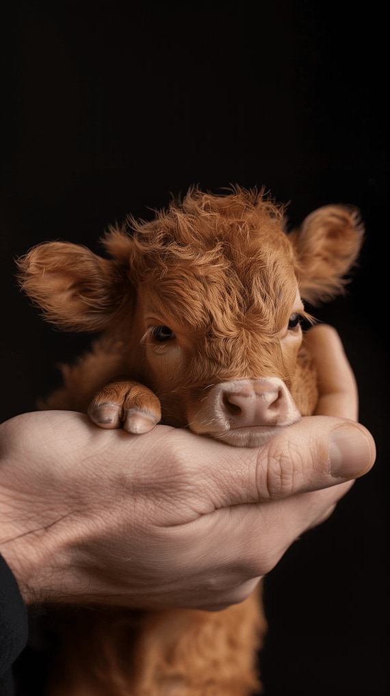 An adorable baby highland miniature cow